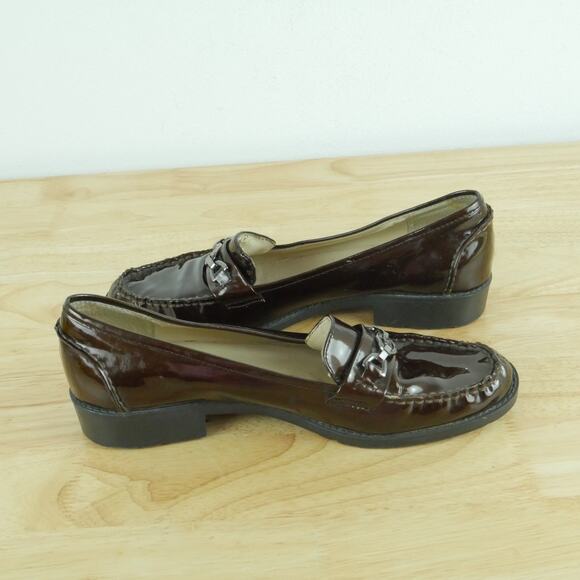 Womens 8 1/2 Loafers Brown Patent Leather Preppy Academia Minimal Slip On Flats - Picture 7 of 13